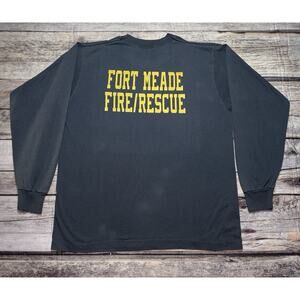 VTG 90s Fort Meade Fire Rescue Long Sleeve Single Stitch T Shirt USA Size XL